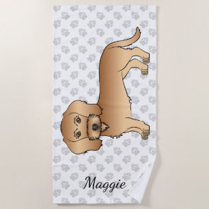 Serviette De Plage Dachshund à poil dur blé Cartoon Chien Et Nom