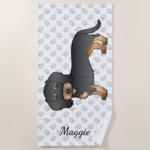 Serviette De Plage Dachshund à poil dur noir et feu avec nom