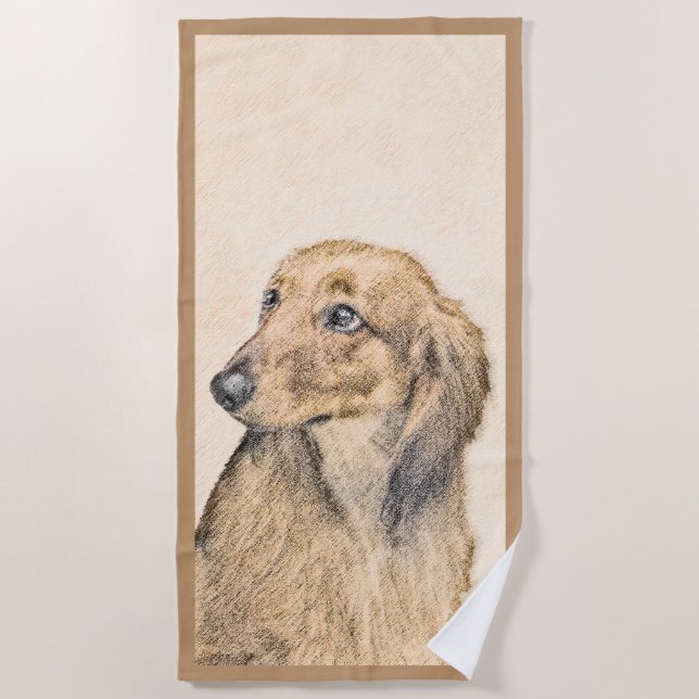 Serviette De Plage Dachshund (Longhaerien) Peinture - Art Chien origi (Devant)