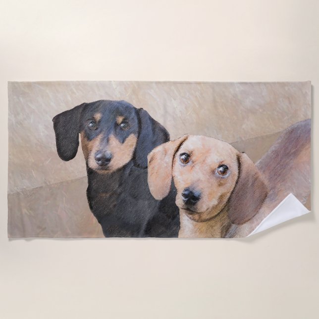 Serviette De Plage Dachshund (Smooth) Peinture - Art Chien original (Devant)