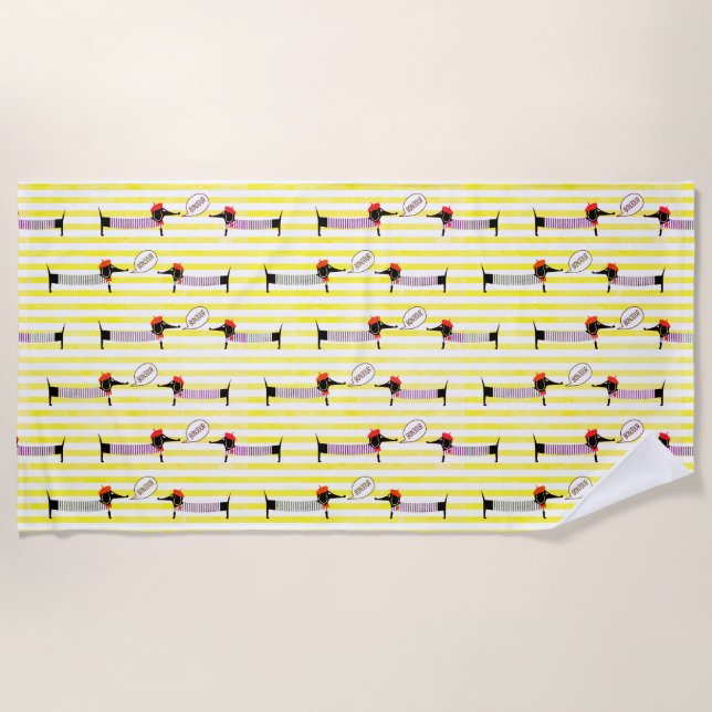 Serviette De Plage Dachshund Wiener Dog Bonjour (Devant)