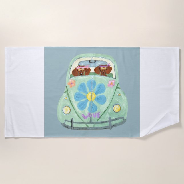 Serviette De Plage Dachshunds dans une voiture hippie (Devant)