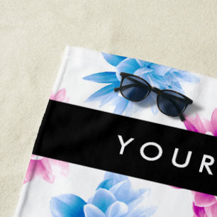 Serviette De Plage Dahlia rose et bleu, motif floral, votre nom