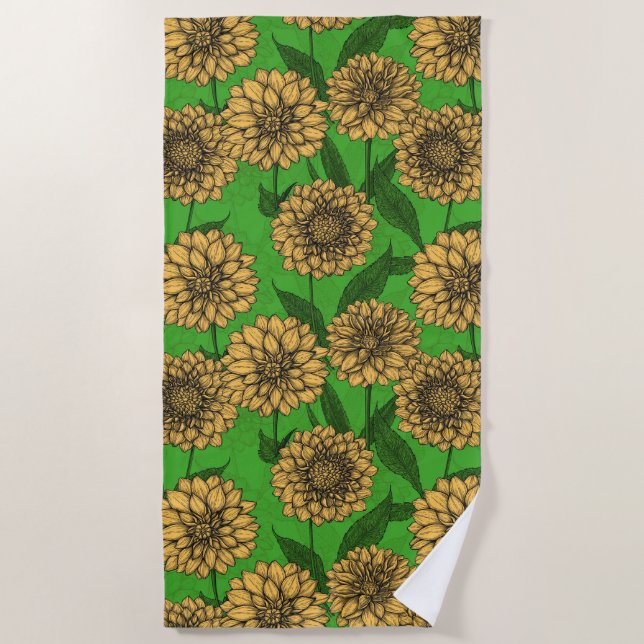 Serviette De Plage Dahlias en jaune et vert (Devant)