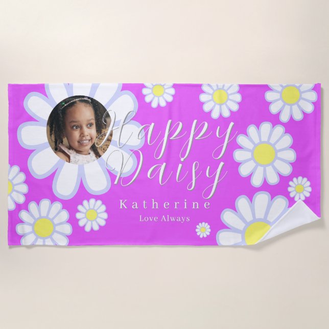 Serviette De Plage Daisy Simple Photo Violet (Devant)
