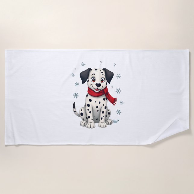 Serviette De Plage Dalmatie Snowy Fun chien (Devant)