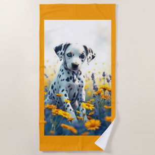 Serviette De Plage Dalmatien dans les fleurs