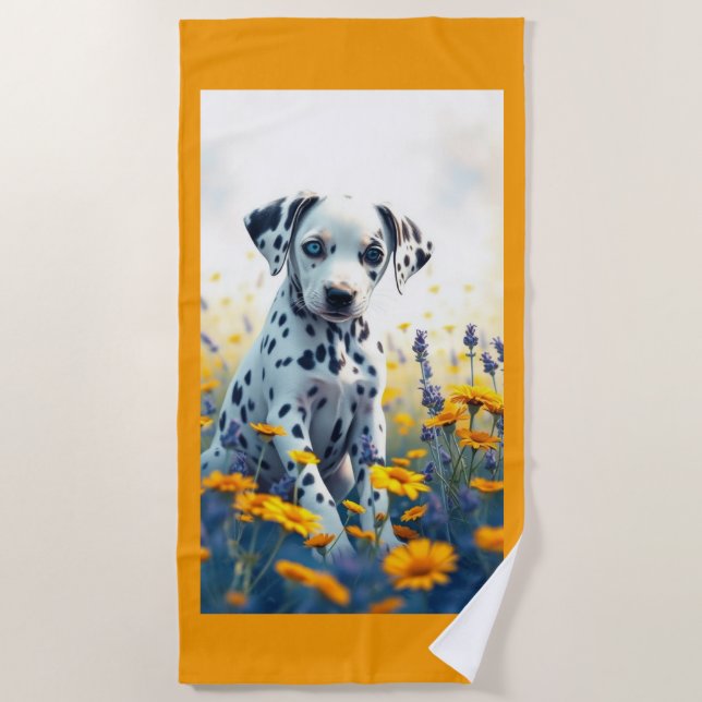 Serviette De Plage Dalmatien dans les fleurs (Devant)