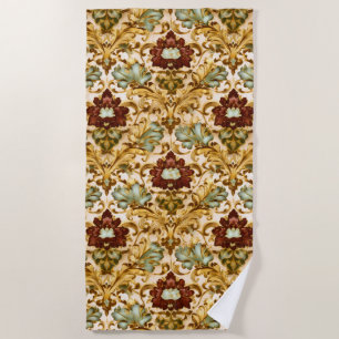 Serviette De Plage Damassé floral victorien doré avec sauge