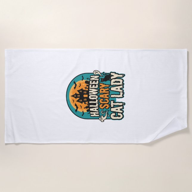 Serviette De Plage Dame de chat Halloween Épouvantable Maison hantée  (Devant)