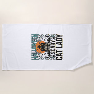 Serviette De Plage Dame de chat Halloween Maison hantée effrayante Vi