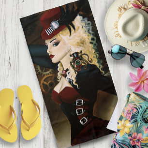 Serviette De Plage Dame Élégante Steampunk Victorienne Rouge à Mécani