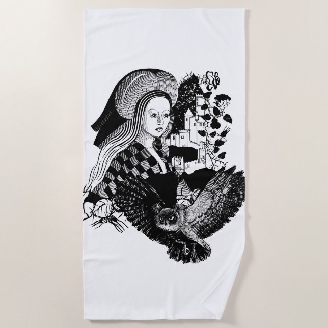 Serviette De Plage Dame et hibou nocturne (Devant)