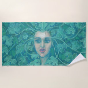 Serviette De Plage Dame verte, Reine de la forêt, pastels, art imagin