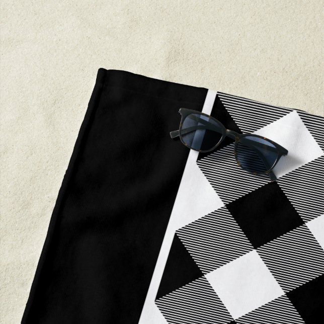 Serviette De Plage Damier noir blanc (En situation)