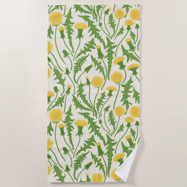 Serviette De Plage Dandelions, vert, jaune et blanc (Devant)