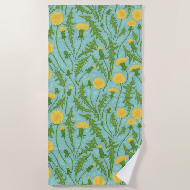 Serviette De Plage Dandelions, vert, jaune et bleu (Devant)