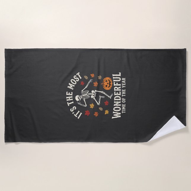Serviette De Plage Danse de squelette de Halloween Citrouille Automne (Devant)