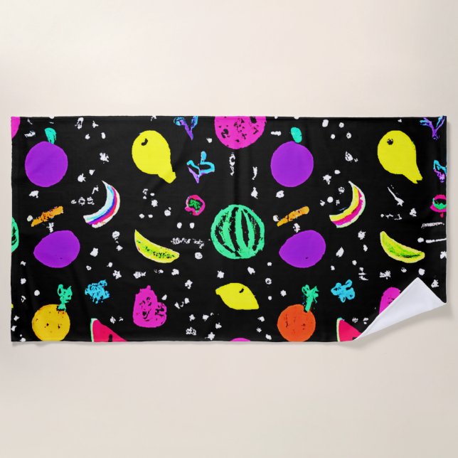 Serviette De Plage Danse énergique de fruits néons (Devant)
