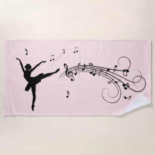 Serviette De Plage Danse Extraordinaire Ballerina avec musique rose