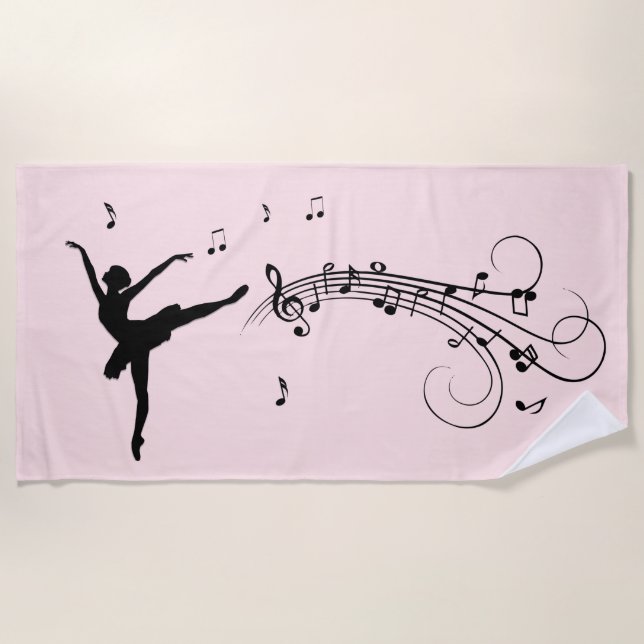 Serviette De Plage Danse Extraordinaire Ballerina avec musique rose (Devant)