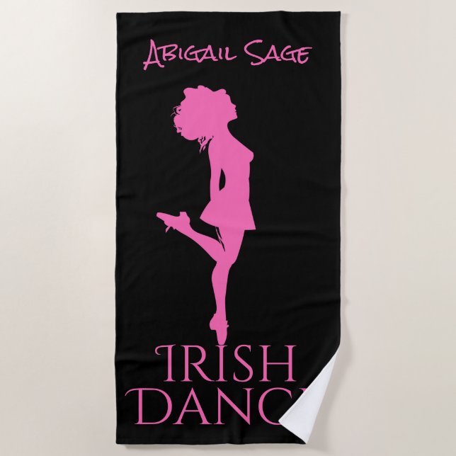 Serviette De Plage Danse irlandaise personnalisée Danse noire et rose (Devant)