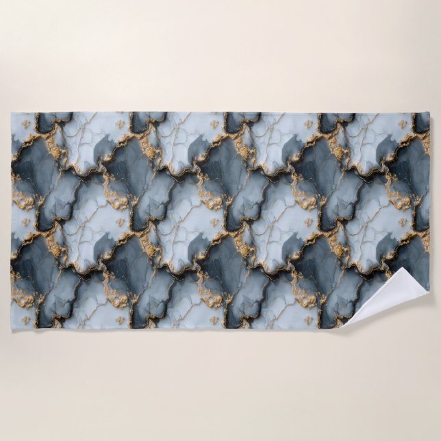 Serviette De Plage Dark Blue Marble Texture with Liquid Gold Veins (Devant)