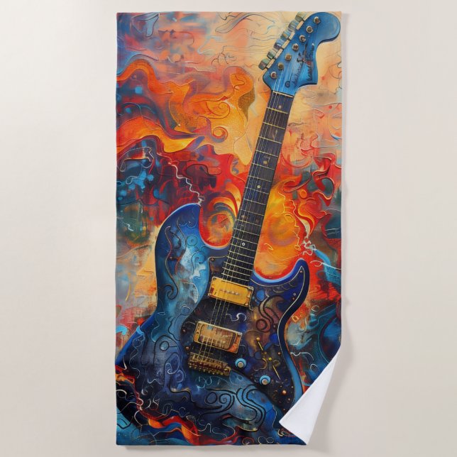 Serviette de plage d'art de guitare électrique (Devant)