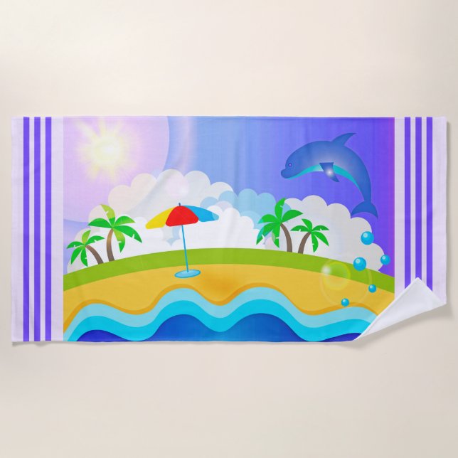 Serviette De Plage Dauphin à la plage (Devant)