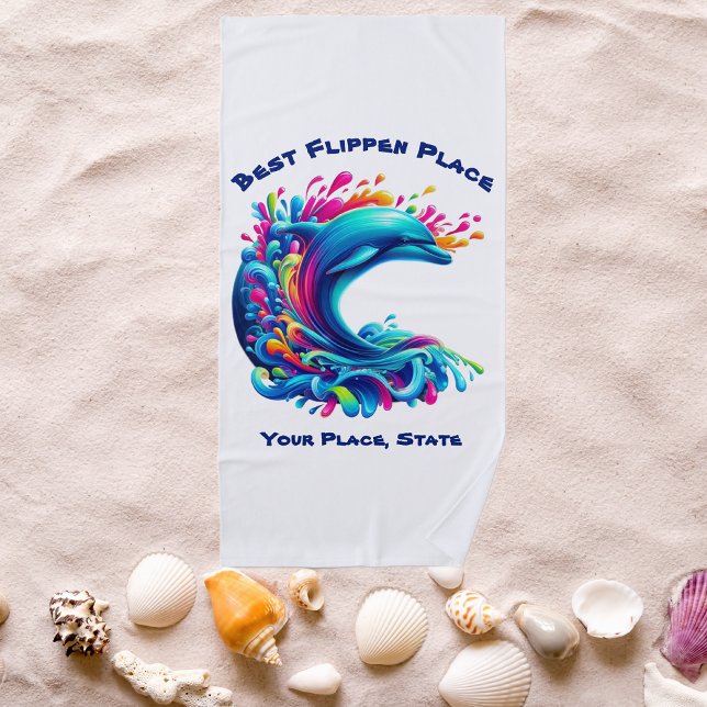 Serviette De Plage Dauphin coloré (Dolphin-Colorful Dolphin-Beach Towel-Summer Towel-Pool Towel-White)
