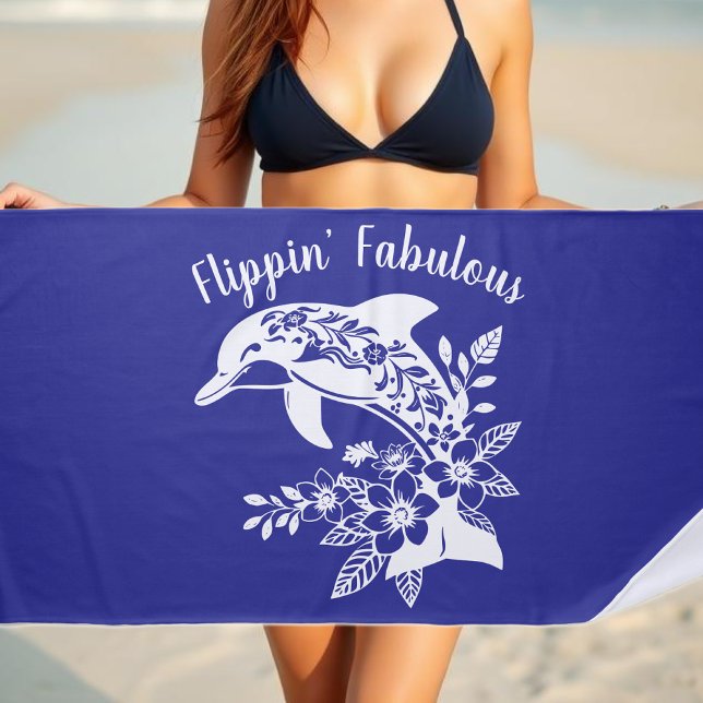 Serviette De Plage Dauphin hawaïen Fabulous-Deep Blue (Hawaiian Dolphin Flippin Fabulous Tropical Flowers Fisherman Aesthetics Fish Beach Towel Dark Blue)