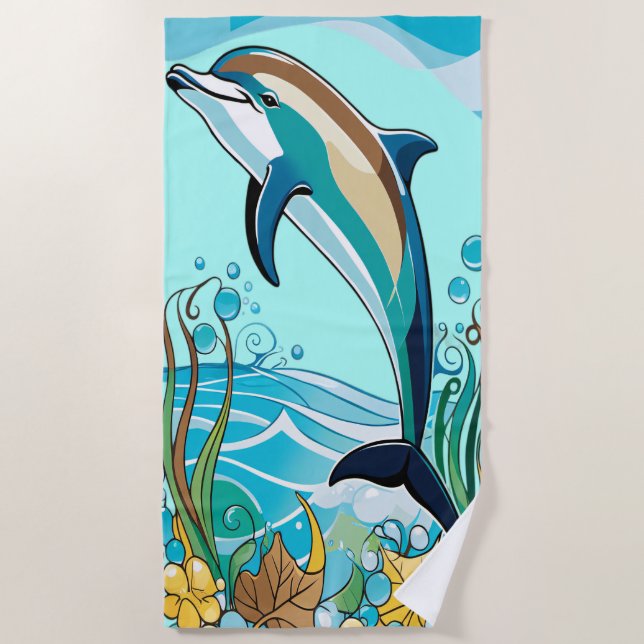 Serviette De Plage Dauphin heureux sautant de l'océan tropical (Devant)
