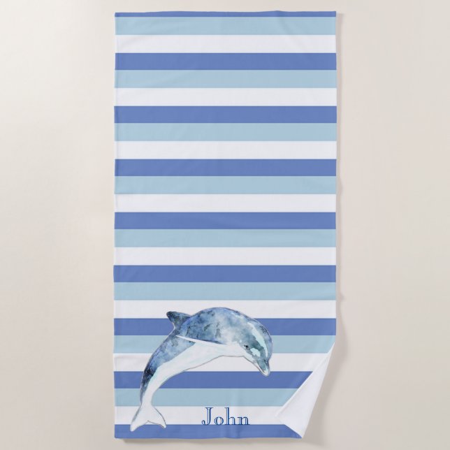 Serviette De Plage Dauphin Marin Rayure Bleu Marine (Devant)