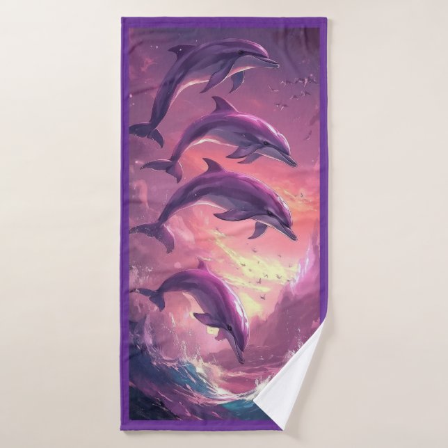 Serviette de plage dauphins au lever du soleil (Serviette de bain)