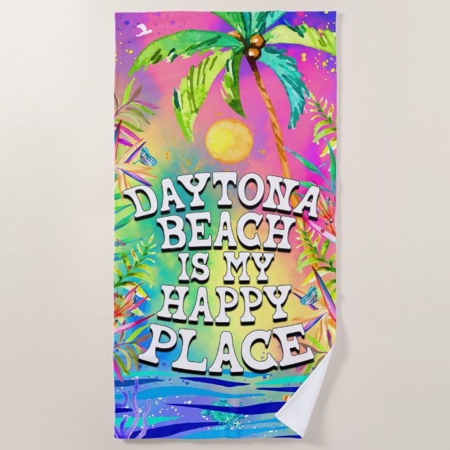 Serviette De Plage Daytona Beach est mon Happy Place Beach Towel (Devant)