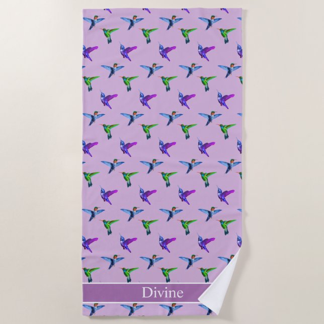 Serviette De Plage De beaux colibris sur violet (Devant)