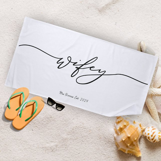 Serviette de plage de calligraphie minimaliste Wif (Wifey Minimalist Newlywed Beach Towel)