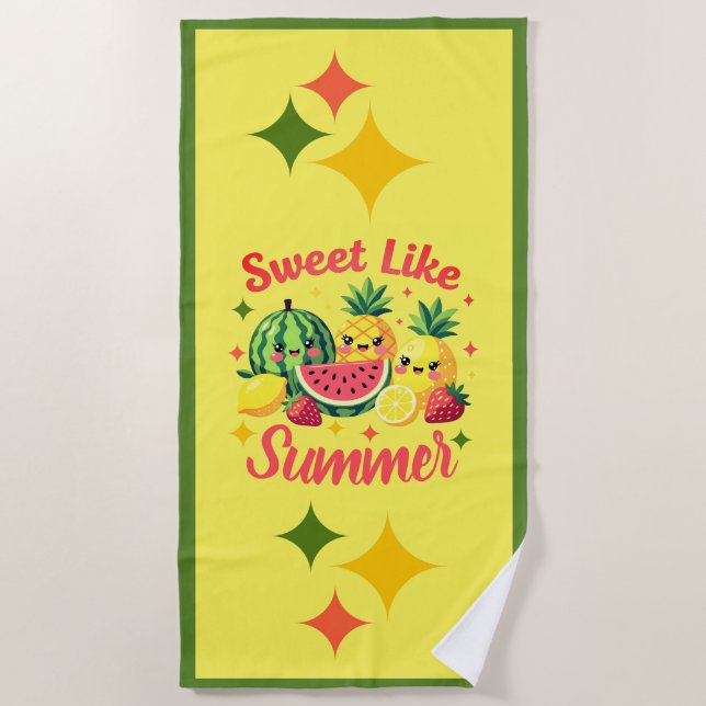 Serviette de plage de fruits tropicaux mignons com (Devant)