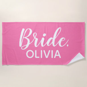 Serviette de plage de la mariée rose et blanche no