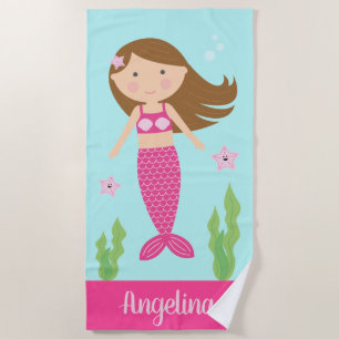 Serviette de plage de Mermaid  Cheveux Brown léger