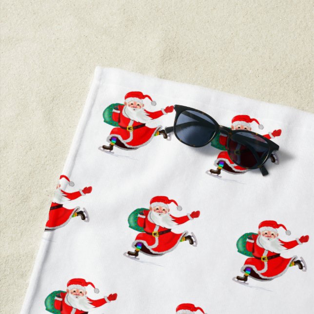 Serviette de plage de Noël Père Noël avec cadeau (En situation)
