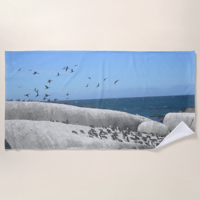 Serviette de plage de pingouins et d'oiseaux de (Devant)
