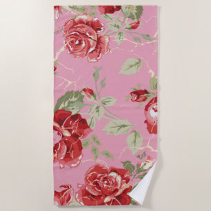 Serviette de plage de rose rouge cerise en fleur