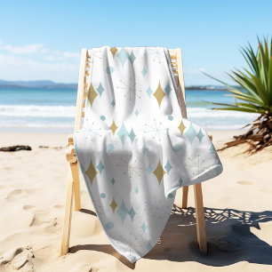Serviette De Plage Début atomique milieu du siècle moderne Aqua Gold