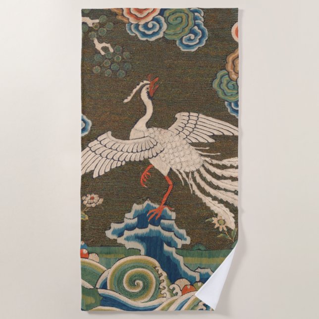 Serviette De Plage Décor d'antiquité chinois d'oiseaux (Devant)