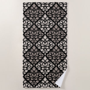 Serviette De Plage Défiler Damask Gros Motif Taupe Crème Noir