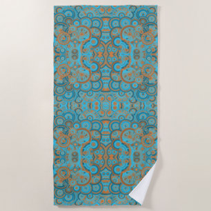Serviette De Plage Dégradé de cercle concentrique Orange Rouille Turq