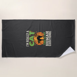 Serviette De Plage Déguisement humain de chat pour Halloween design a