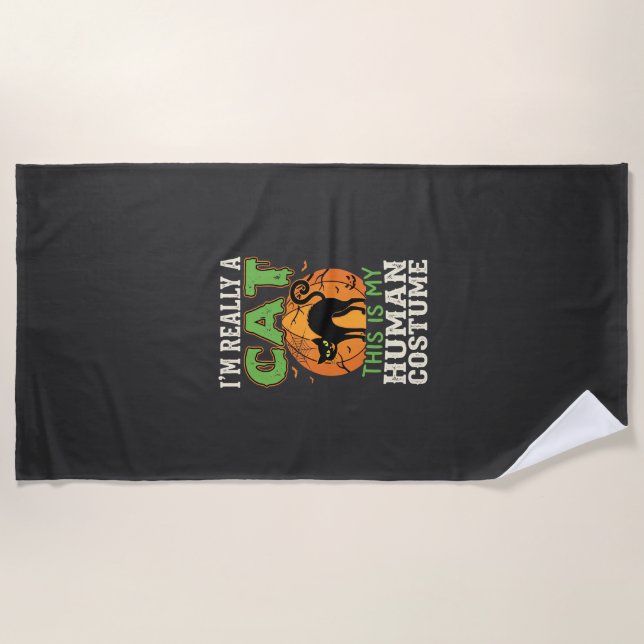 Serviette De Plage Déguisement humain de chat pour Halloween design a (Devant)