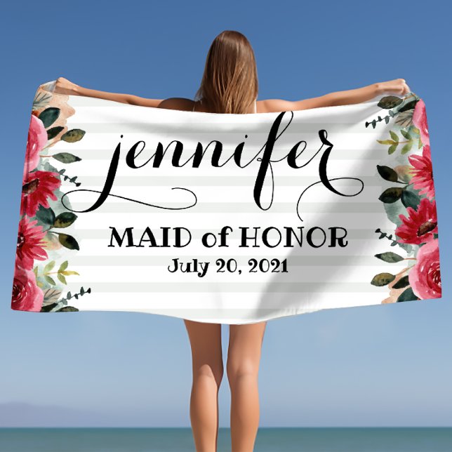 Serviette De Plage Demoiselle d'honneur Enterrement de vie de jeune f (Maid of Honor Bachelorette Personalized Beach Towel)